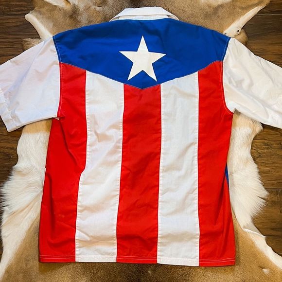 MEGA USA Shirts Vintage Mega Usa Star And Striped Button Down